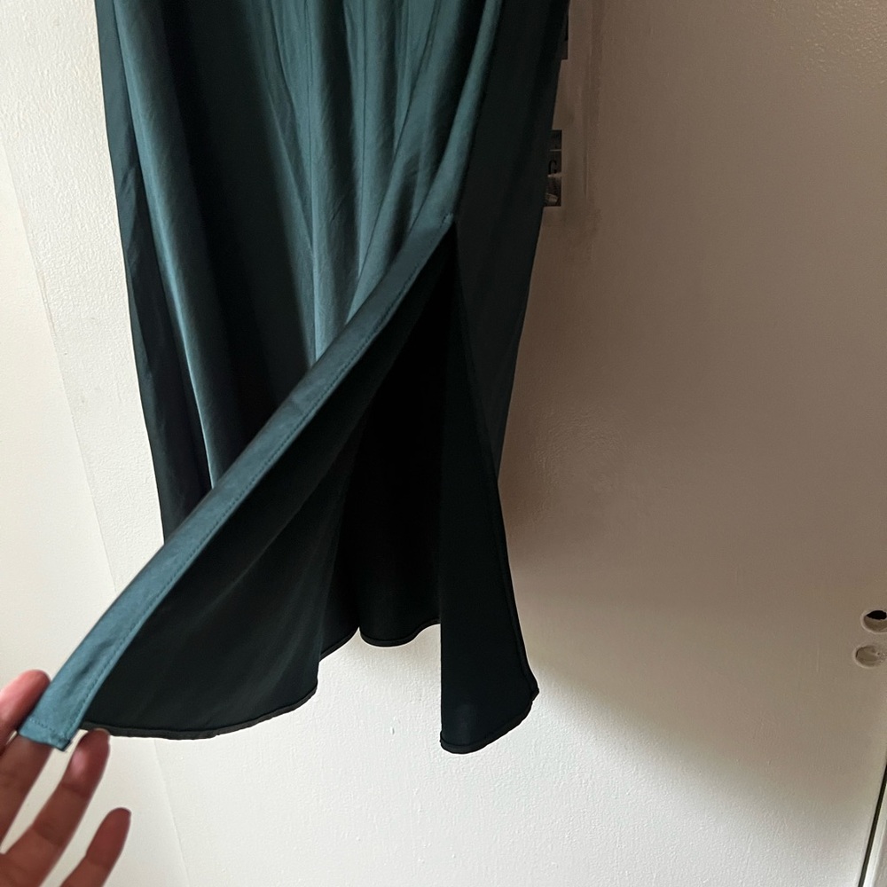 Madewell Drawstring Satin Midi Slip Skirt in Smoky Spruce Green Size 10 - Picture 4 of 7